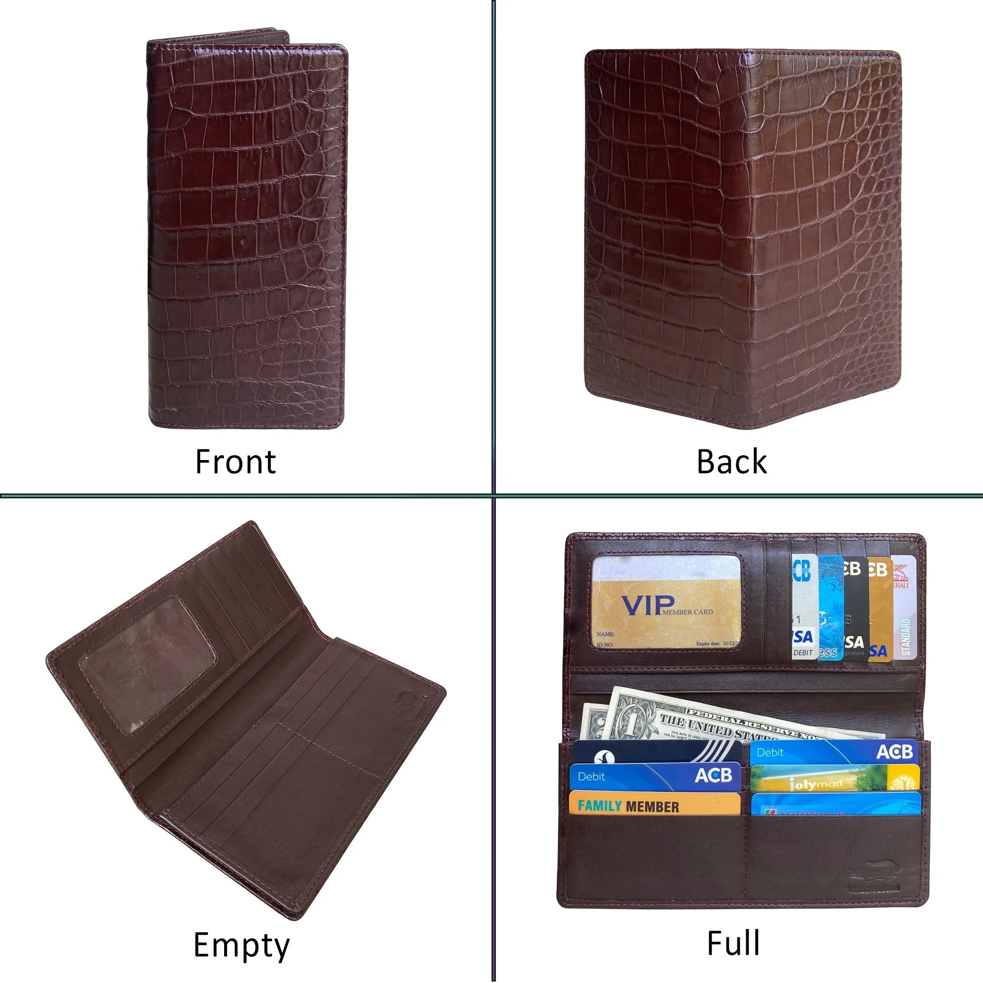 Dark Brown Alligator Long Wallet RFID Blocking | LON33